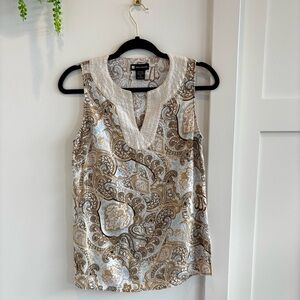 Valeri Bertinelli Linen Blend Neutral Paisley Women's Sleeveless Top Size M
